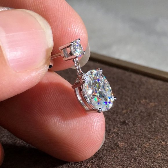 "Shiny Big Oval Zircon Silver Plated Drop Earrings for Women, VP1011 - Picture 5 of 8
